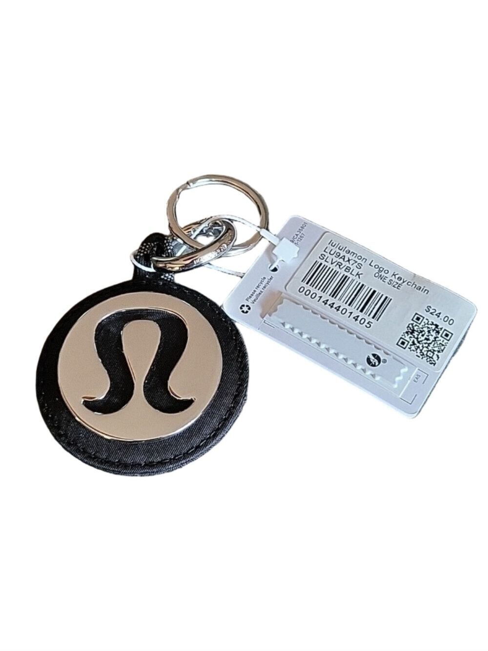 NWT Lululemon Silver Black Logo Keychain